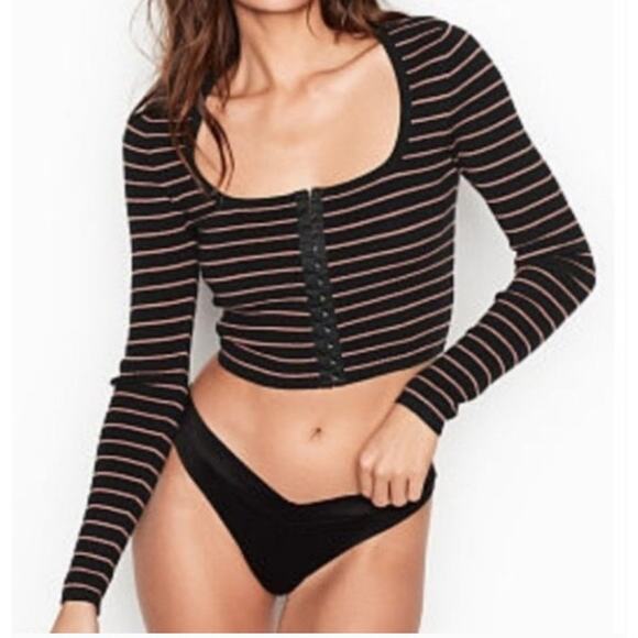 Victoria's Secret Cropped Knit Striped Top Long Sleeve Y2K Lolita XS - Picture 1 of 8
